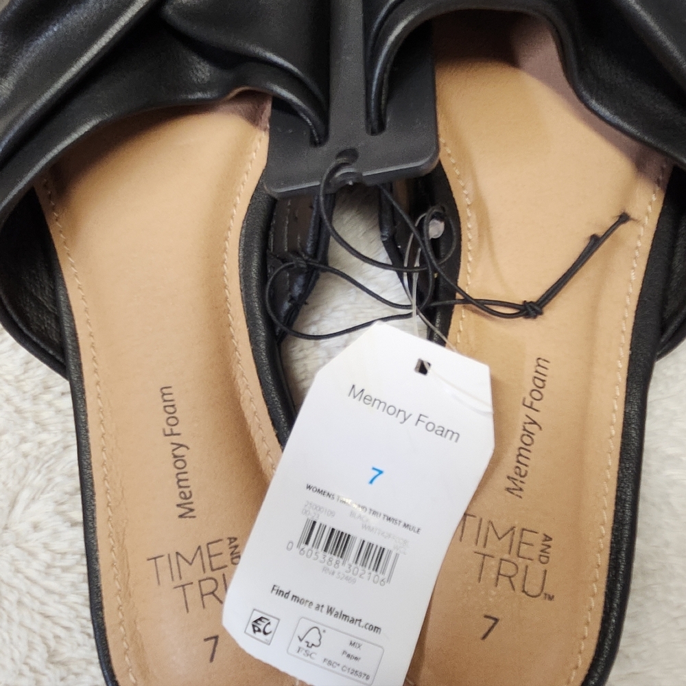 Black Mule Sandal Time and Tru Twist Mule Dress Slip On Pointed Toe Sz 7 Black - Picture 6 of 7